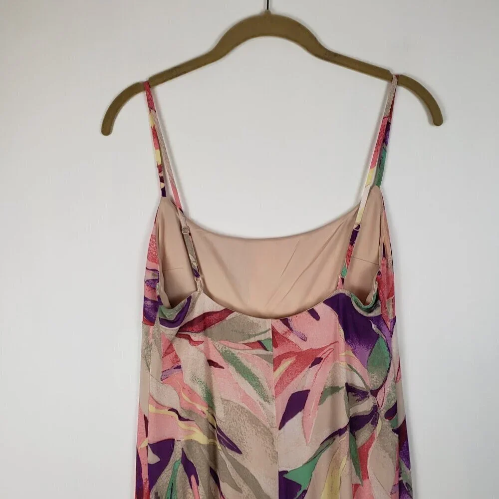 Wayf Mesh Slip Dress NWT Midi Pink Purple Abstract Tropical Tank Sun Size Medium - Picture 5 of 9